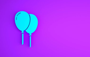 Mor arka planda izole edilmiş kurdele ikonu olan mavi balonlar. Mutlu Paskalyalar. Minimalizm kavramı. 3d illüstrasyon 3B canlandırma