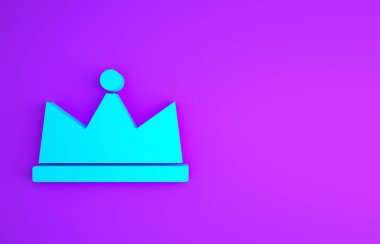 Mavi Crown simgesi mor arkaplanda izole edilmiş. Minimalizm kavramı. 3d illüstrasyon 3B canlandırma