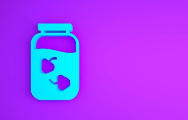 Mor arkaplanda mavi çilek reçeli ikonu var. Minimalizm kavramı. 3d illüstrasyon 3B canlandırma