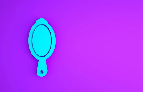 Blue Magic Handspiegel Symbol isoliert auf lila Hintergrund. Minimalismus-Konzept. 3D Illustration 3D Renderer — Stockfoto