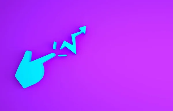 Icono de hechizo azul aislado sobre fondo púrpura. La mano de hechicero realizando hechizos. Concepto minimalista. 3D ilustración 3D render — Foto de Stock