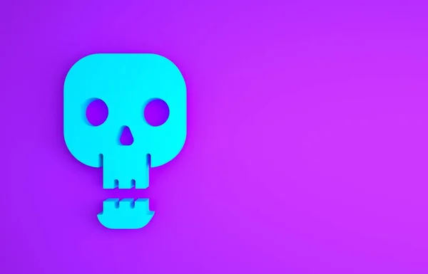 Ícone de crânio azul isolado no fundo roxo. Feliz festa de Halloween. Conceito de minimalismo. 3D ilustração 3D render — Fotografia de Stock