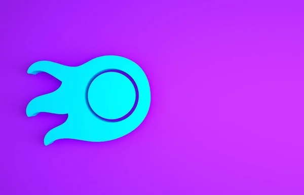 Blått Fireball-ikon isolert på lilla bakgrunn. Minimaliseringskonsept. 3d illustrasjon 3D render – stockfoto