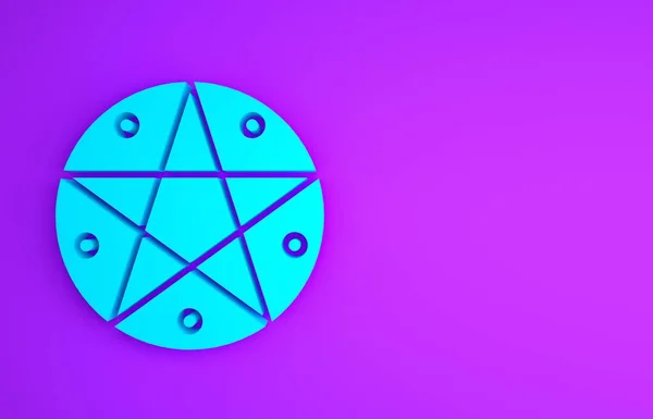 Pentagrama azul en un icono de círculo aislado sobre fondo púrpura. Símbolo mágico de estrella oculta. Concepto minimalista. 3D ilustración 3D render —  Fotos de Stock