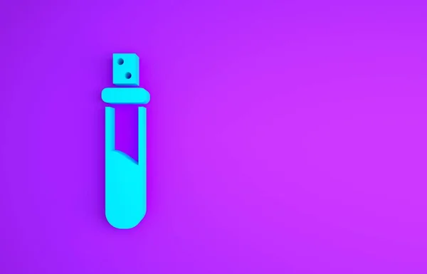 Blauwe fles met liefdesdrankje pictogram geïsoleerd op paarse achtergrond. Valentijnsdag symbool. Minimalisme concept. 3d illustratie 3D renderen — Stockfoto