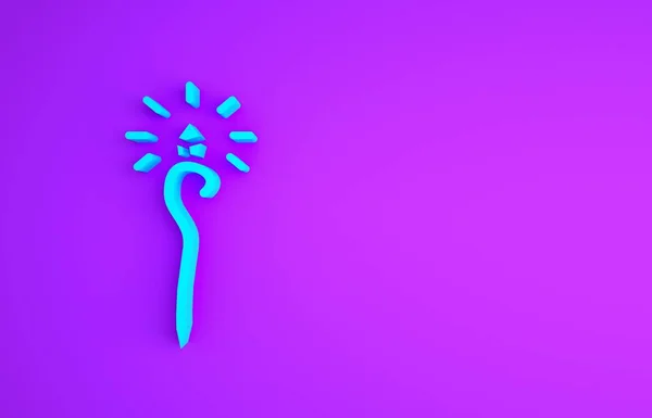 Kék mágikus bot ikon elszigetelt lila háttér. Varázspálca, jogar, bot, rúd. Minimalizmus koncepció. 3d illusztráció 3D render — Stock Fotó