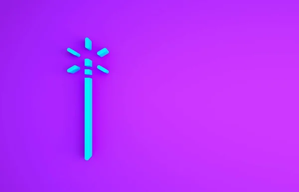 Icono de varita mágica azul aislado sobre fondo morado. Accesorio mágico en forma de estrella. Poder mágico. Concepto minimalista. 3D ilustración 3D render — Foto de Stock