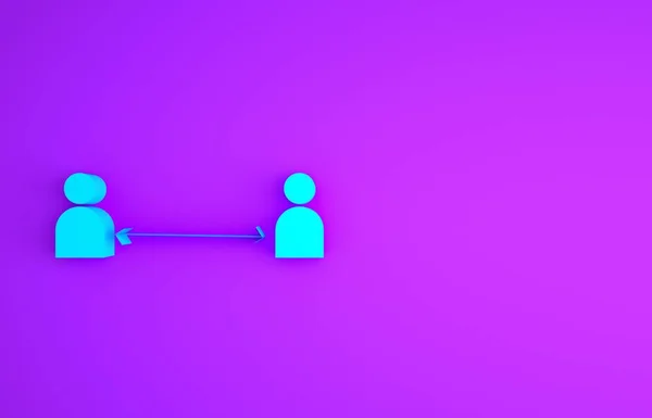 Niebieski Bezpieczna ikona odległości izolowane na fioletowym tle. Wirusy i ludzie utrzymujący dystans na ryzyko infekcji. Koncepcja minimalizmu. Ilustracja 3D 3D renderowania — Zdjęcie stockowe