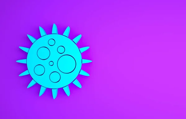 Ícone de vírus azul isolado no fundo roxo. Vírus da Corona 2019-nCoV. Bactérias e germes, cancro das células, micróbios, fungos. Conceito de minimalismo. 3D ilustração 3D render — Fotografia de Stock