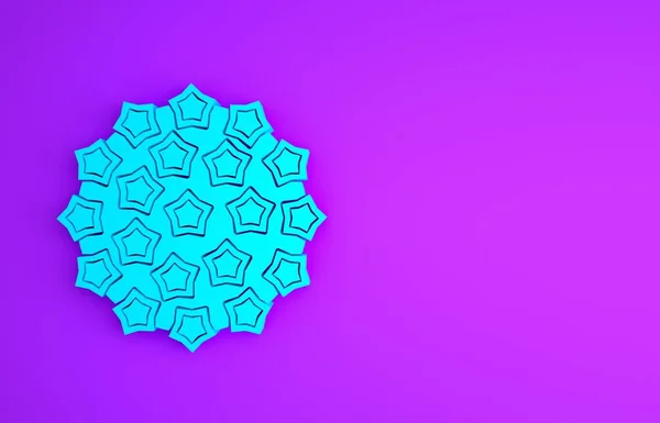 紫色の背景に隔離された青いウイルスアイコン。コロナウイルス2019-nCoV 。細菌や細菌,細胞癌,微生物,真菌.最小限の概念。3Dイラスト3Dレンダリング — ストック写真