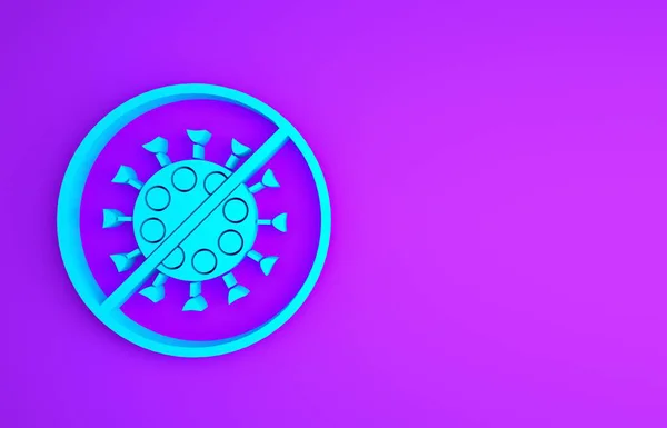 Icono del virus Blue Stop aislado sobre fondo púrpura. Virus Corona 2019-nCoV. Bacterias y gérmenes, cáncer de células, microbios, hongos. Concepto minimalista. 3D ilustración 3D render —  Fotos de Stock