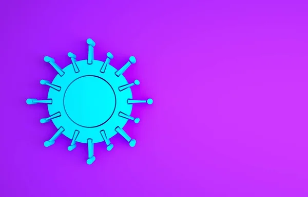 Blue Virus icon isolated on purple background. Corona virus 2019-nCoV. Bacteria and germs, cell cancer, microbe, fungi. Minimalism concept. 3d illustration 3D render