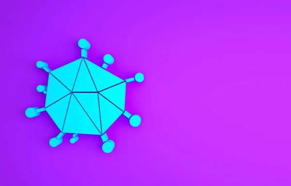 Blaues Virus Symbol isoliert auf violettem Hintergrund. Coronavirus 2019-nCoV. Bakterien und Keime, Zellkrebs, Mikroben, Pilze. Minimalismus-Konzept. 3D Illustration 3D Renderer — Stockfoto