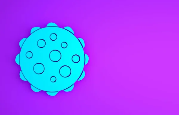 Blue Virus icon isolated on purple background. Corona virus 2019-nCoV. Bacteria and germs, cell cancer, microbe, fungi. Minimalism concept. 3d illustration 3D render