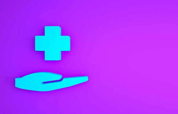 Blue Cross hospital medical icon isolated on purple background. First aid. Diagnostics symbol. Medicine and pharmacy sign. Minimalism concept. 3d illustration 3D render — Stock Photo, Image