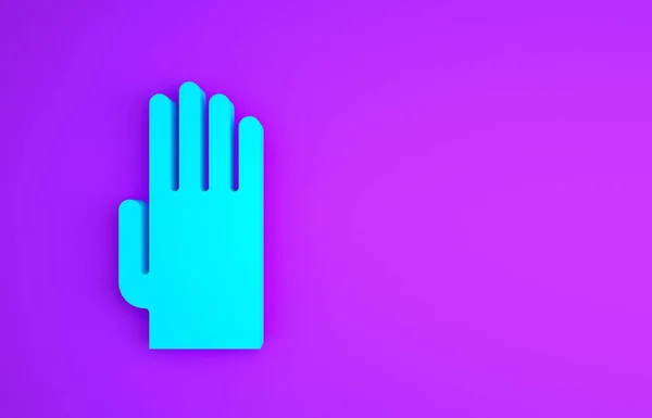 Blue Rubber gloves icon isolated on purple background. Latex hand protection sign. Housework cleaning equipment symbol. Minimalism concept. 3d illustration 3D render — Stock Photo, Image