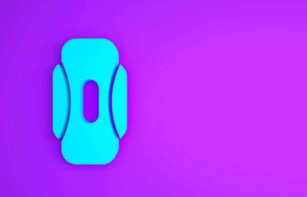 Blaue Menstruation und sanitäre Serviette Ikone isoliert auf violettem Hintergrund. Weibliches Hygieneprodukt. Minimalismus-Konzept. 3D Illustration 3D Renderer — Stockfoto