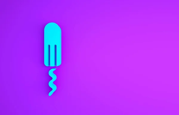 Modrá menstruace a hygienické tampon ikona izolované na fialovém pozadí. Produkt ženské hygieny. Minimalismus. 3D ilustrace 3D vykreslení — Stock fotografie