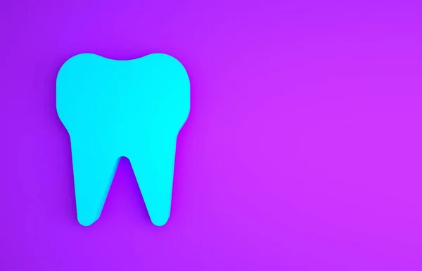 Blue Tooth icon isolated on purple background. Tooth symbol for dentistry clinic or dentist medical center and toothpaste package. Minimalism concept. 3d illustration 3D render