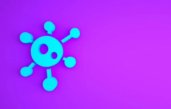 Blue Virus icon isolated on purple background. Corona virus 2019-nCoV. Bacteria and germs, cell cancer, microbe, fungi. Minimalism concept. 3d illustration 3D render