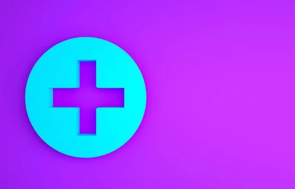 Blue Cross hospital medical icon isolated on purple background. First aid. Diagnostics symbol. Medicine and pharmacy sign. Minimalism concept. 3d illustration 3D render — Stock Photo, Image