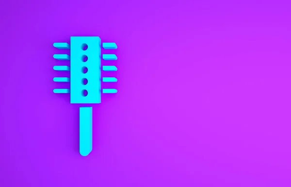 Ikona Blue Hairbrush izolované na fialovém pozadí. Znak česaných vlasů. Symbol holiče. Minimalismus. 3D ilustrace 3D vykreslení — Stock fotografie