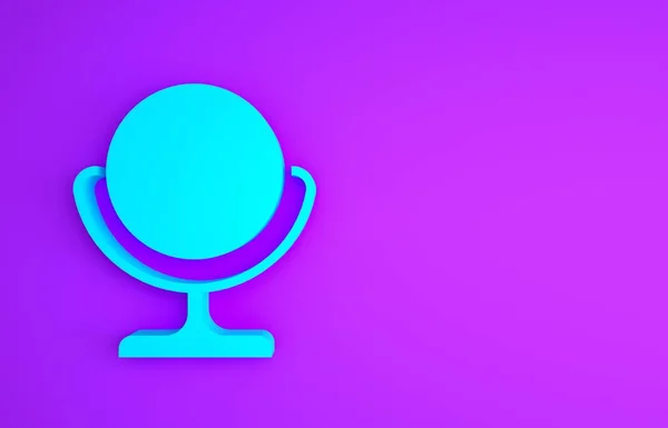 Icona specchio trucco rotondo blu isolato su sfondo viola. Concetto minimalista. Illustrazione 3d rendering 3D — Foto Stock