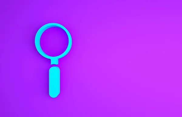 Ícone de lupa azul isolado no fundo roxo. Busca, foco, zoom, símbolo de negócios. Conceito de minimalismo. 3D ilustração 3D render — Fotografia de Stock