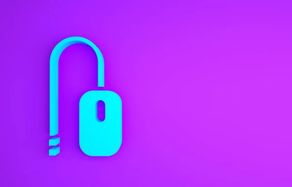 Blaues Computermaussymbol isoliert auf violettem Hintergrund. Optisch mit Radsymbol. Minimalismus-Konzept. 3D Illustration 3D Renderer — Stockfoto