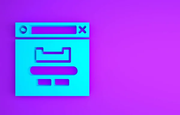 蓝色浏览器窗口图标隔离在紫色背景上.最低纲领的概念。3D渲染3D插图 — 图库照片