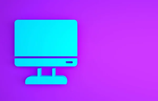 Icono de pantalla de monitor azul del ordenador aislado sobre fondo púrpura. Dispositivo electrónico. Vista frontal. Concepto minimalista. 3D ilustración 3D render — Foto de Stock