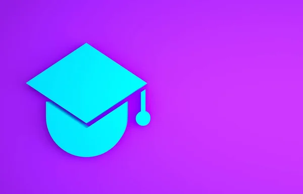 Blue Graduation cap na ikonie globu izolowane na fioletowym tle. Symbol edukacji światowej. Koncepcja uczenia się online lub e-learningu. Koncepcja minimalizmu. Ilustracja 3D 3D renderowania — Zdjęcie stockowe