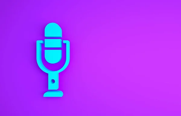 Kék mikrofon ikon elszigetelt lila háttér. Légi rádiós mikrofonon. Hangszóró jel. Minimalizmus koncepció. 3d illusztráció 3D render — Stock Fotó