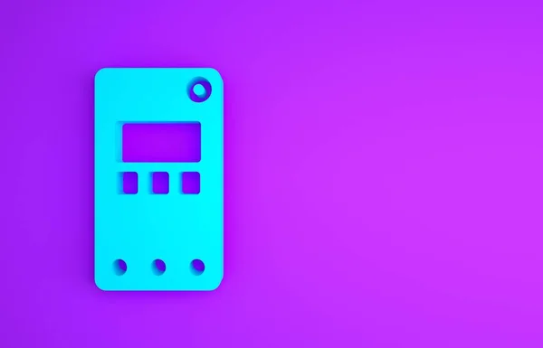 Niebieski smartfon, ikona telefonu komórkowego odizolowana na fioletowym tle. Koncepcja minimalizmu. Ilustracja 3D 3D renderowania — Zdjęcie stockowe