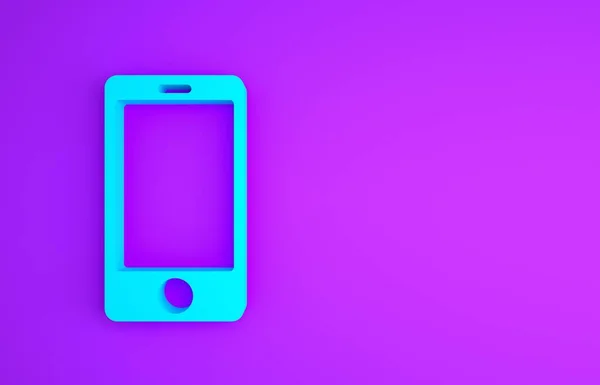 Blauwe Smartphone, mobiele telefoon pictogram geïsoleerd op paarse achtergrond. Minimalisme concept. 3d illustratie 3D renderen — Stockfoto