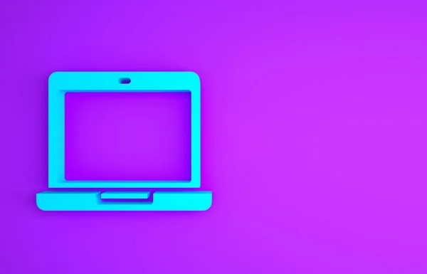 Ícone azul Laptop isolado no fundo roxo. notebook de computador com sinal de tela vazia. Conceito de minimalismo. 3D ilustração 3D render — Fotografia de Stock