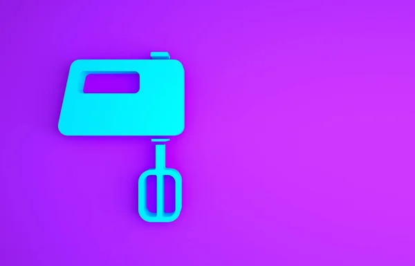 Blue Electric mixer icon isolated on purple background. Kitchen blender. Minimalism concept. 3d illustration 3D render