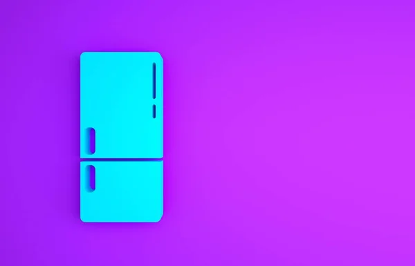 Blaues Kühlschranksymbol isoliert auf lila Hintergrund. Kühlschrank mit Gefrierfach Kühlschrank. Haushaltstechnologie und Haushaltsgeräte. Minimalismus-Konzept. 3D Illustration 3D Renderer — Stockfoto