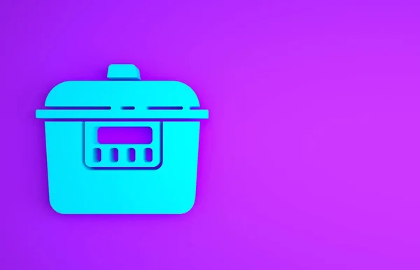 Kék Lassú tűzhely ikon elszigetelt lila háttér. Elektromos serpenyő. Minimalizmus koncepció. 3d illusztráció 3D render — Stock Fotó