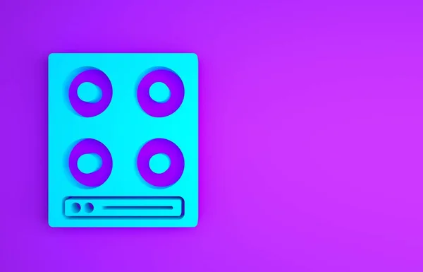 Niebieska ikona pieca gazowego izolowana na fioletowym tle. Znak płyty grzewczej. Płyta z czterema palnikami okrężnymi. Koncepcja minimalizmu. Ilustracja 3D 3D renderowania — Zdjęcie stockowe