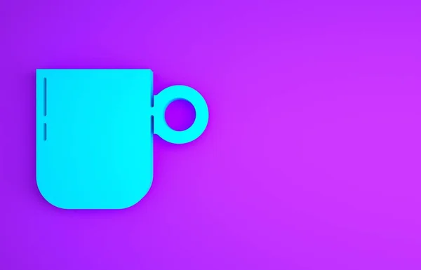 Ícone copo de café azul isolado no fundo roxo. Uma chávena. Café quente. Conceito de minimalismo. 3D ilustração 3D render — Fotografia de Stock