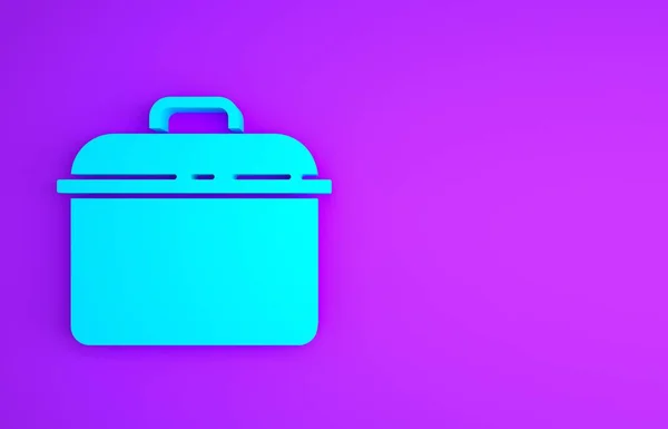 Blue Cooking pot icono aislado sobre fondo púrpura. Hervir o guisar el símbolo de la comida. Concepto minimalista. 3D ilustración 3D render —  Fotos de Stock