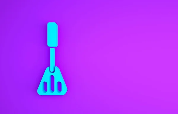 Ikon Spatula biru diisolasi pada latar belakang ungu. Ikon spatula dapur. Tanda BBQ spatula. Barbekyu dan alat pemanggang. Konsep minimalisme. Tampilan 3D ilustrasi 3d — Stok Foto