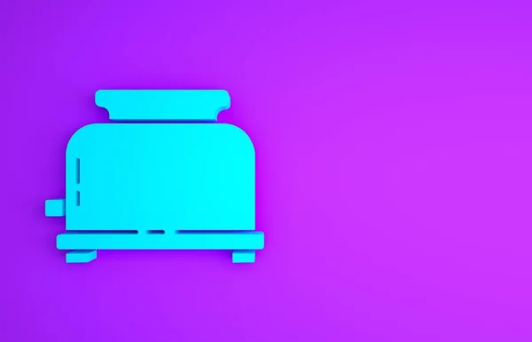 蓝色烤面包机,带有紫色背景孤立的烤面包机图标.最低纲领的概念。3D渲染3D插图 — 图库照片