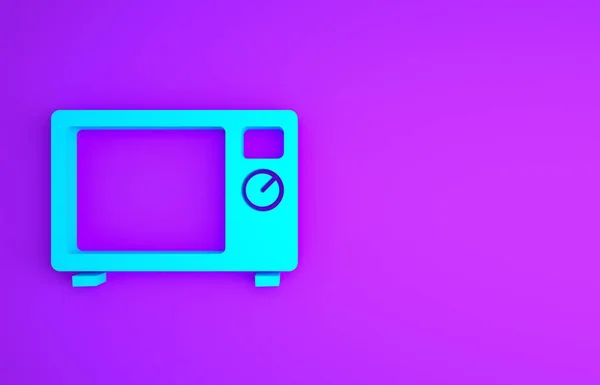 Blue Micmicrowave oven icon isolated on purple background. Значок бытовой техники. Концепция минимализма. 3D-рендеринг — стоковое фото