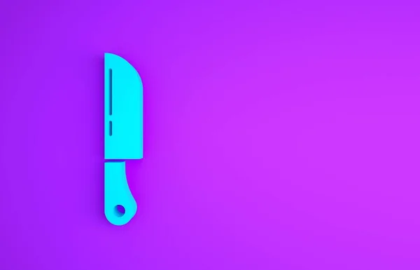 Ícone de faca azul isolado no fundo roxo. Símbolo de talheres. Conceito de minimalismo. 3D ilustração 3D render — Fotografia de Stock