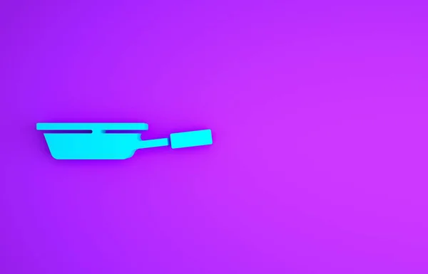 Icono de sartén azul aislado sobre fondo púrpura. Símbolo de comida asada o frita. Concepto minimalista. 3D ilustración 3D render — Foto de Stock