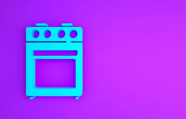 Icône du four bleu isolée sur fond violet. Plaque four à gaz. Concept de minimalisme. Illustration 3D rendu 3D — Photo