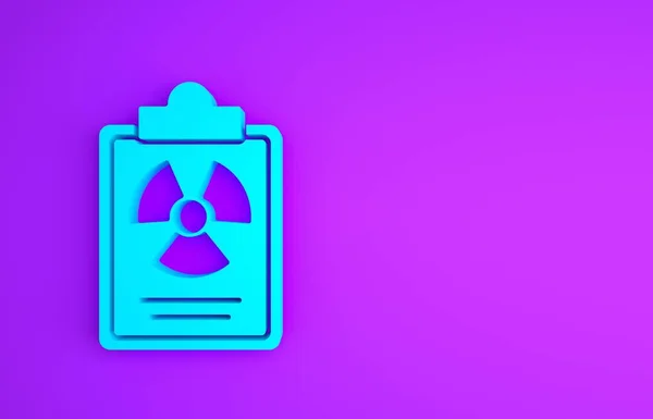 Kék Sugárzás figyelmeztető dokumentum ikon elszigetelt lila alapon. Szöveges fájl. Minimalizmus koncepció. 3d illusztráció 3D render — Stock Fotó
