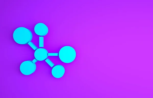 Blue Molecule icon isolated on purple background. Structure of molecules in chemistry, science teachers innovative educational poster. Minimalism concept. 3d illustration 3D render — Stock Photo, Image